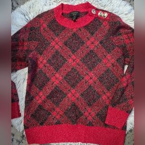 Charter Club Casmere Red and Black Checkered Crewneck Sweater. Womens